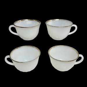4 Fire King Swirl Golden Anniversary 2 3/8" Cups Anchor Hocking White Glass Gold